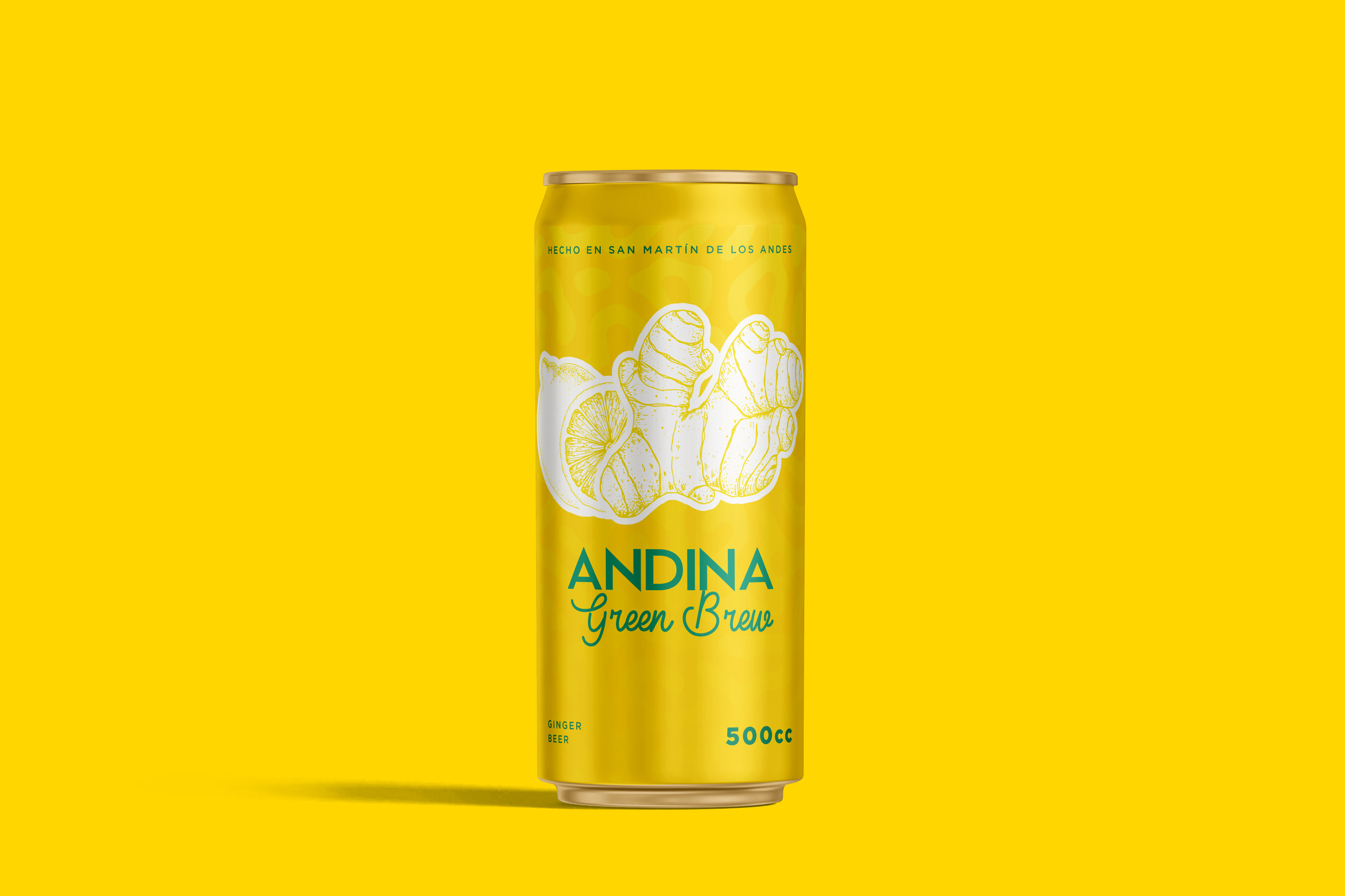 Imagen en contexto del diseño gráfico de etiqueta para ANDINA Green Brew una bebida energética